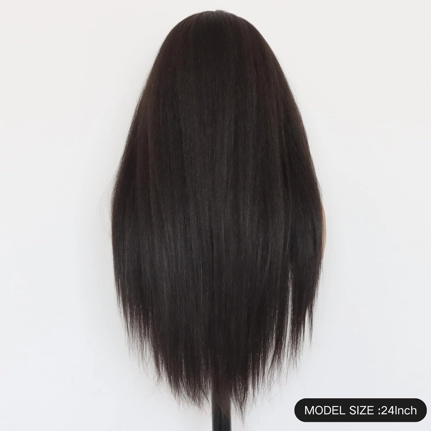 Kinky Straight Synthetic Wigs Yaki Straight 13x4 Lace Front Wig Pre Plucked Nature Hairline With 180% Density For Black Women(24Inch)
