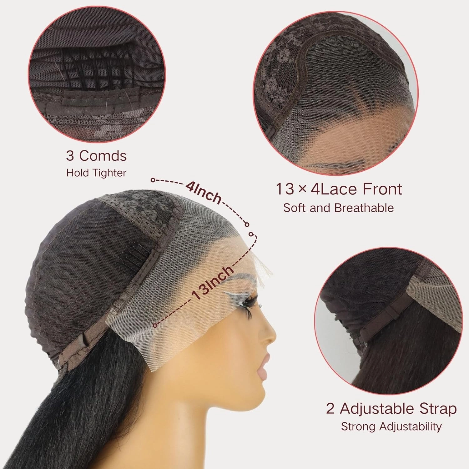 Kinky Straight Synthetic Wigs Yaki Straight 13x4 Lace Front Wig Pre Plucked Nature Hairline With 180% Density For Black Women(24Inch)