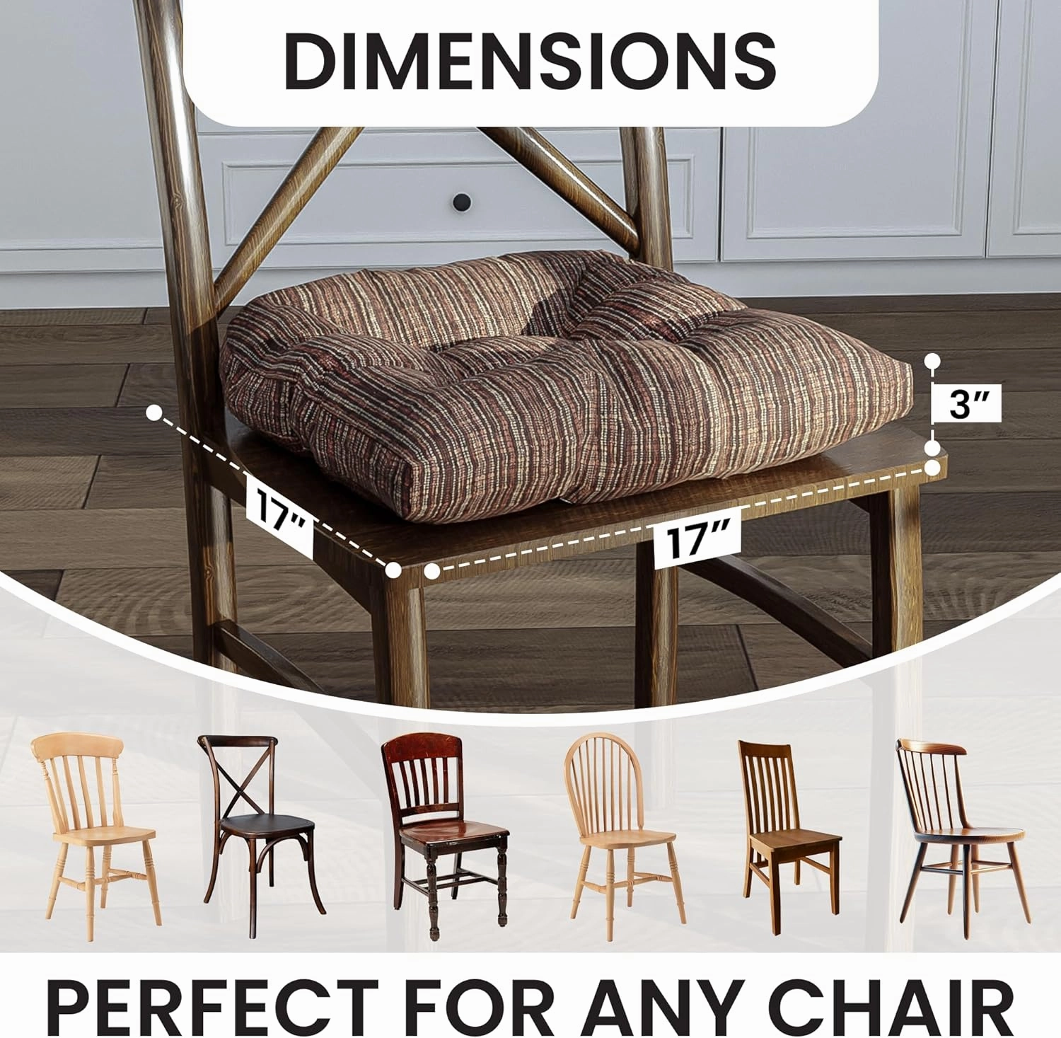Klear Vu Gripper Overstuffed Universal Non-Slip Dining Chair Cushions for Kitchen Decor, 2 Count (Pack of 1), Chenille Chocolate Brown