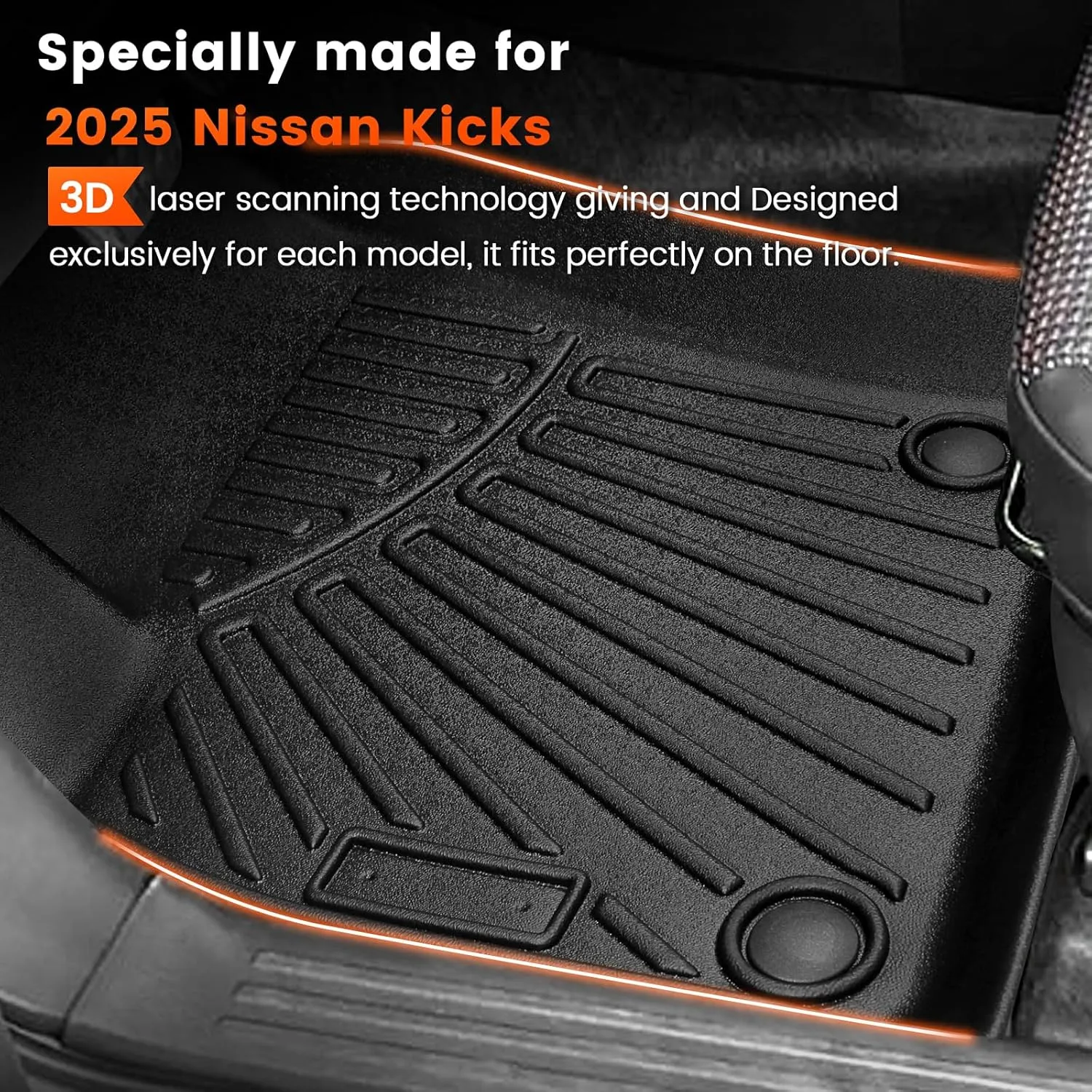 KMF Custom Fit Floor Mats for Nissan Kicks 2025, All Weather TPE Waterproof Car Floor Liners - Front & Rear 2 Row, Anti-Slip Deep Grooves Car Mats Full Set