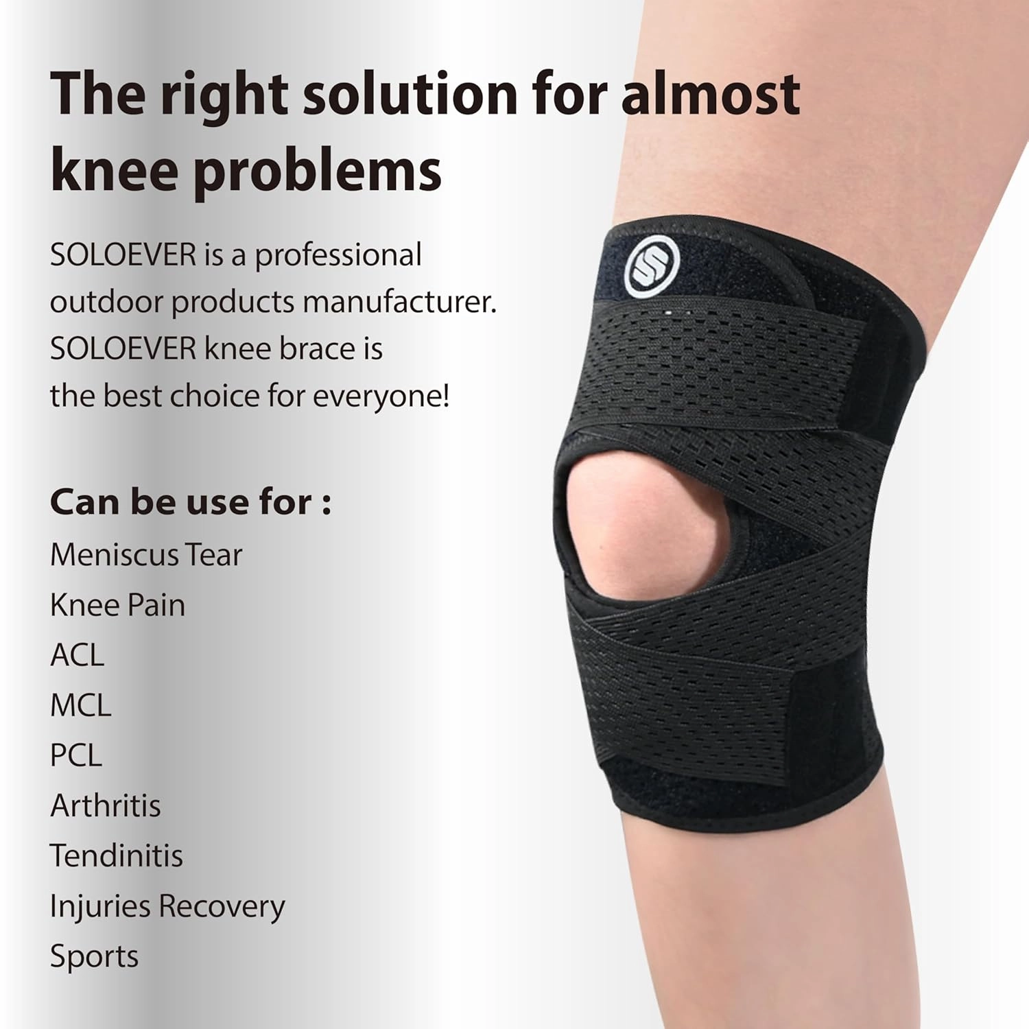 Knee Brace with Side Stabilizers for Knee Pain, Adjustable Knee Support for Meniscus Tear ACL MCL Arthritis Injury Recovery, Breathable Knee Wrap for Men & Women, Workout, Sports (Black, XX-Large)