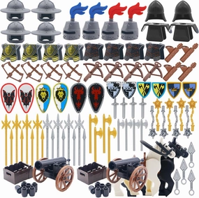 Knights People Accessories Building Block - Medieval Weapon Armor Swords Helmet Horse, Castle Knight Shield Spear, MOC Bricks Parts Toys Sets for Boys