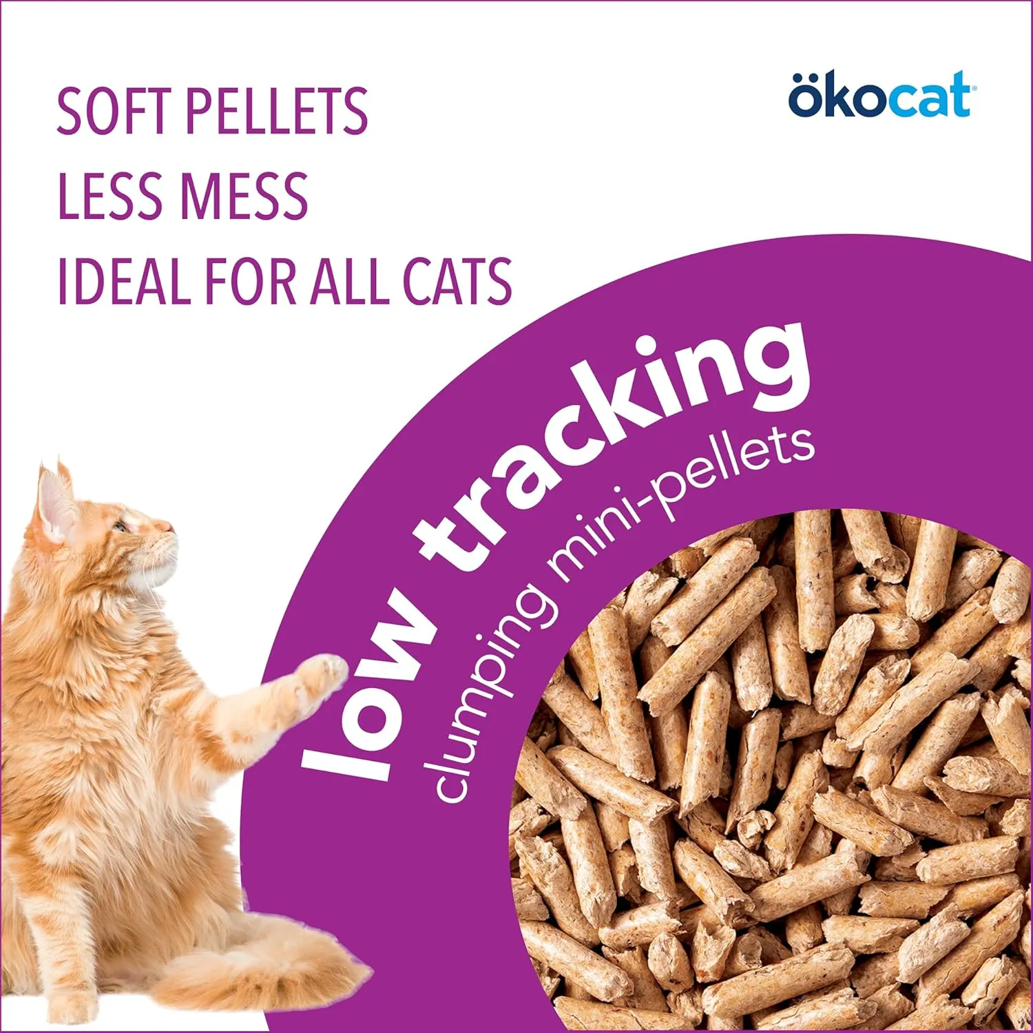 ökocat Less Mess Low Tracking Wood Clumping Cat Litter Mini- Pellets, Unscented, 14.8 pounds - Natural Ingredients, Stops Odor, Clumps Solid, 99% Dust Free, Great for Long-Hair Breeds, All Cats