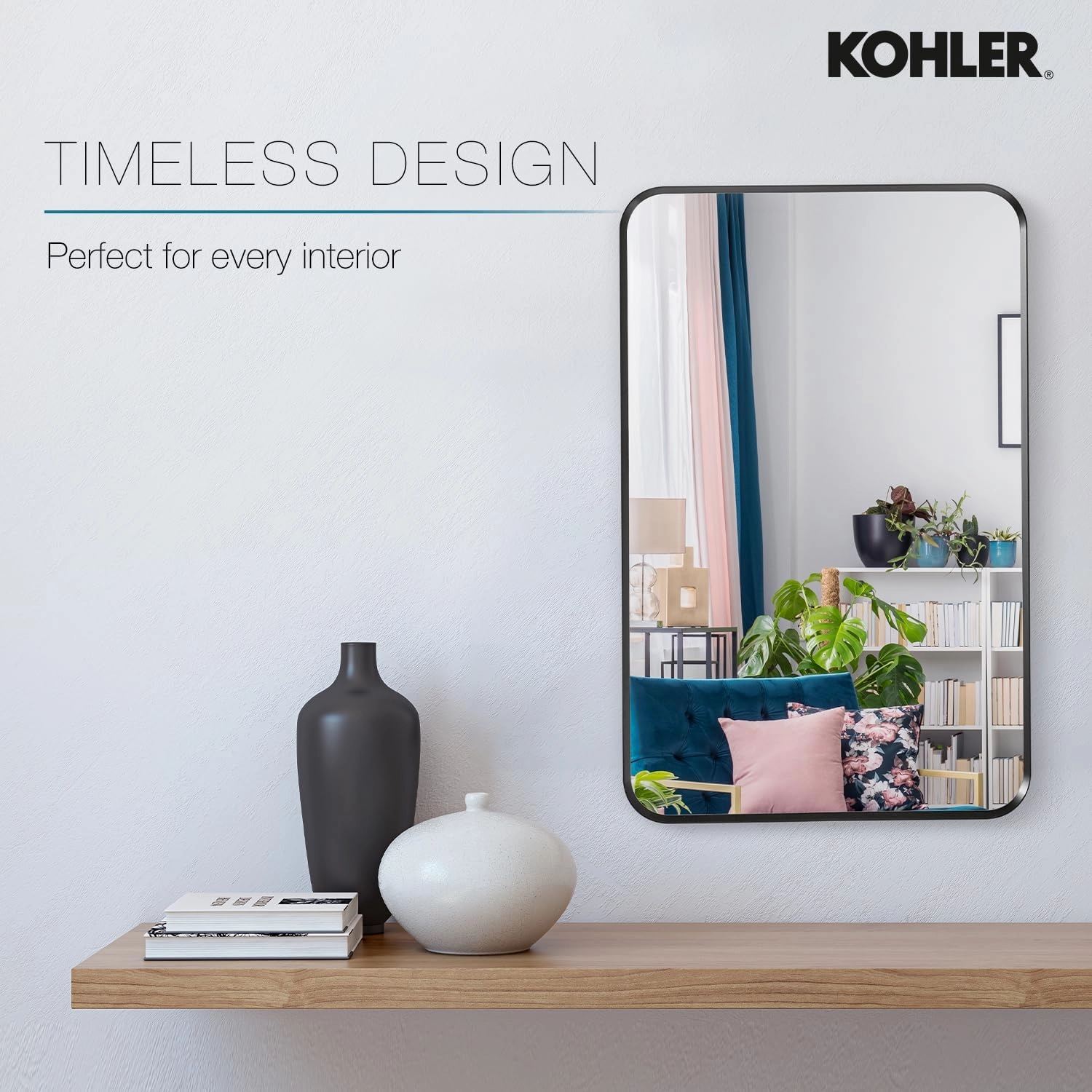 Kohler Essential 22 in. W x 34 in. H Rectangle Framing Wall Mirror with Matte Black