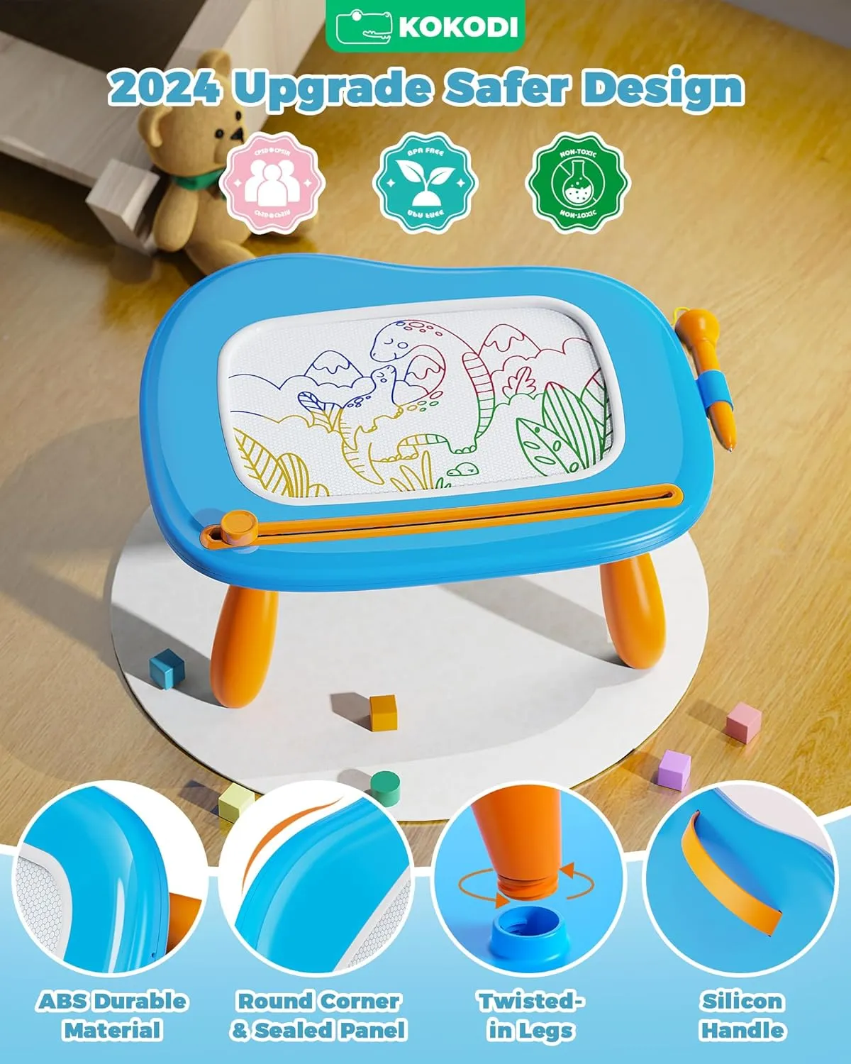 KOKODI Mess-Free Magnetic Drawing, Toddler Girl Toys for 1-2 Year Old, Large Doodle Board Pad Learning and Educational Toys for 1 2 3 Year Old Baby Kids Birthday Gifts(Blue)