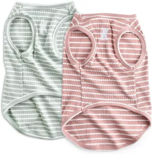 Koneseve Dog Shirt Vest Lightweight Stretchy Dog T-Shirts Soft Cool Shirts Sleeveless Stripe Vests Breathable Clothes for Puppy Kitty Cats Small Medium Large Dogs 2 Pack Pink   Green [ 3XL ]