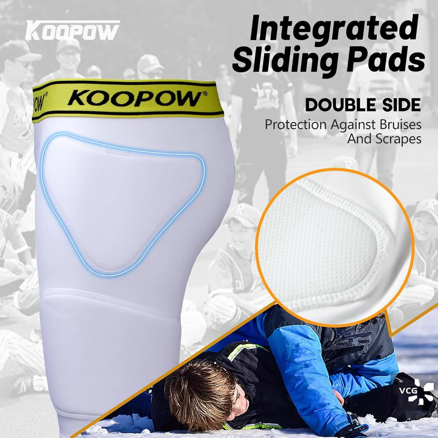 KOOPOW Youth Boys Padded Sliding Shorts Slider Pad with Soft Protective Athletic Cup for Baseball, Football, Lacrosse