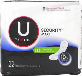 Kotex U Secuity Maxi Pads, Long Heavy Flow 22 ea
