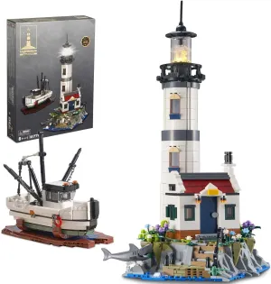 kowkis Lighthouse Building Block Sets with Lighting, The Island Lighthouse Modular Architecture Construction Building Model Set Present for Adults (1677 Pcs)