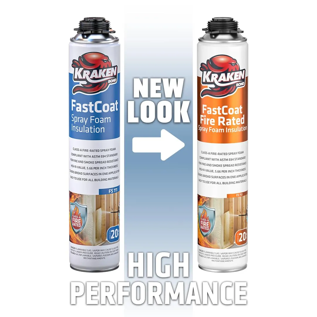 Kraken Bond Fastcoat Spray Foam Insulation Kit - (12x27.1 oz.) Closed Cell Expanding Polyurethane Foam - Heat and Acoustic Insulation, Includes Application Gun & Cleaner, 240 Board Ft, 12 Pack