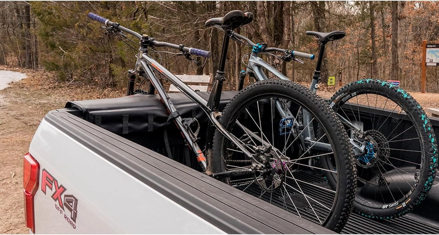 KUAT HUK 51" Straight Durable Soft-Touch TPU Padded Pickup Truck Tailgate Bike Hauling Transportation Easy-Access Protective Pad w/Nylon Straps, Metal G-Hook Buckles & Roll-Up Window, Black