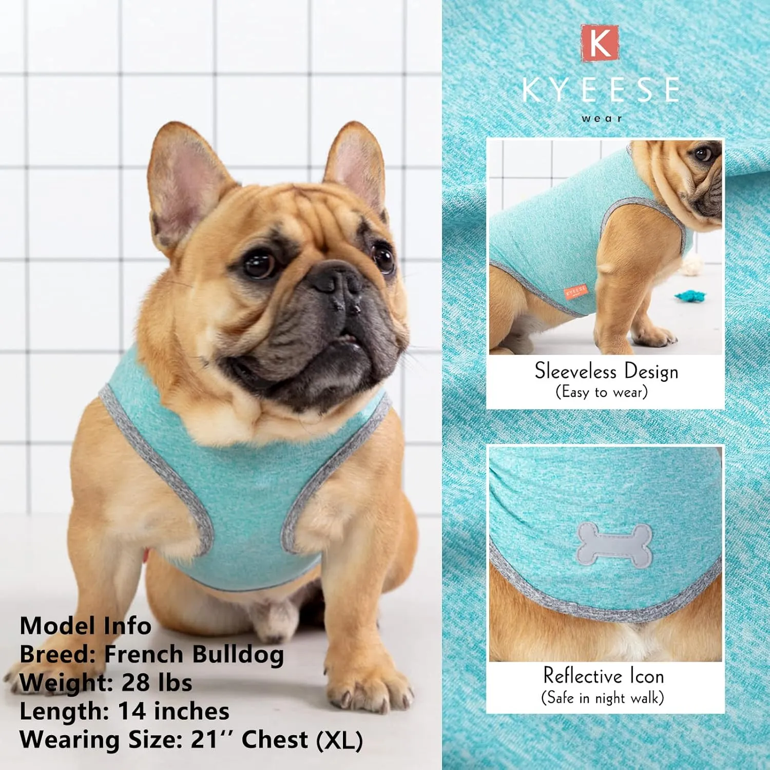 KYEESE 2 Pack Dog Shirts Sun Protection Quick Dry Soft Stretchy Pet T-Shirts with Reflective Label Tank Top Sleeveless Cat Vest Dog Clothes for Small Medium Dogs, Small, Grey Blue
