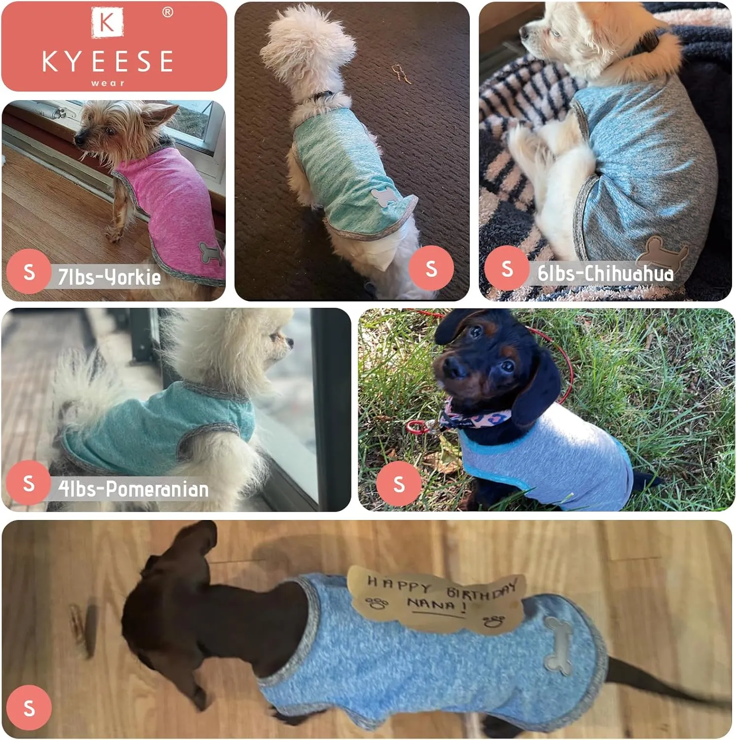 KYEESE 2 Pack Dog Shirts Sun Protection Quick Dry Soft Stretchy Pet T-Shirts with Reflective Label Tank Top Sleeveless Cat Vest Dog Clothes for Small Medium Dogs, Small, Grey Blue
