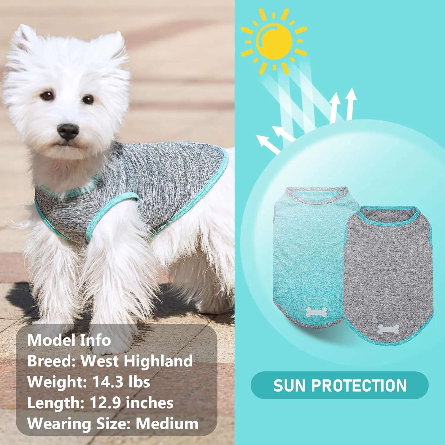 KYEESE 2 Pack Dog Shirts Sun Protection Quick Dry Soft Stretchy Pet T-Shirts with Reflective Label Tank Top Sleeveless Cat Vest Dog Clothes for Small Medium Dogs, Small, Grey Blue