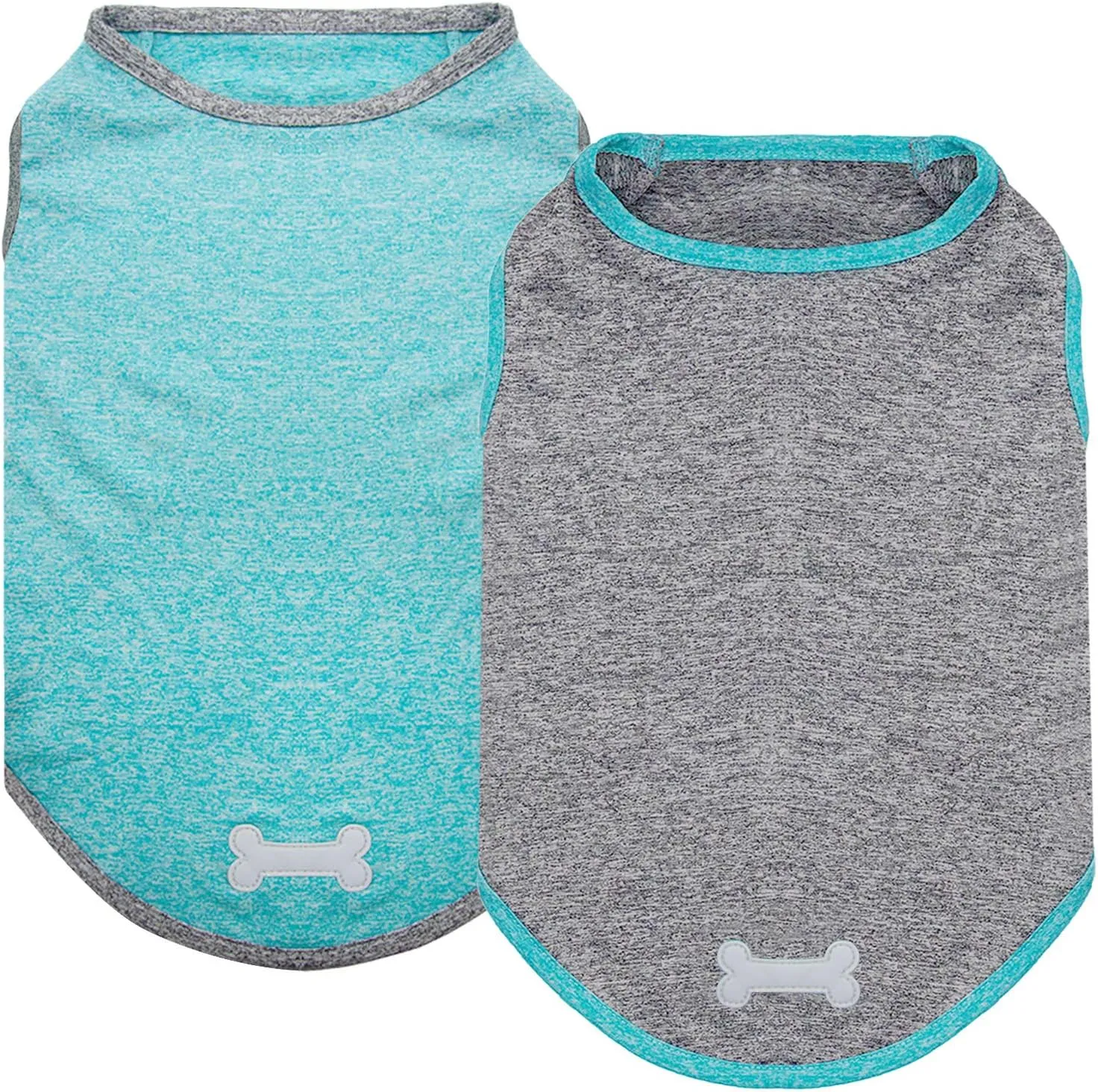 KYEESE 2 Pack Dog Shirts Sun Protection Quick Dry Soft Stretchy Pet T-Shirts with Reflective Label Tank Top Sleeveless Cat Vest Dog Clothes for Small Medium Dogs, Small, Grey Blue
