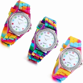 Lancardo Women's Quartz Watch Rhinestone Rainbow Color Silicon Jelly Fun Play Colorful Casual Dress Wrist Watches Birthday