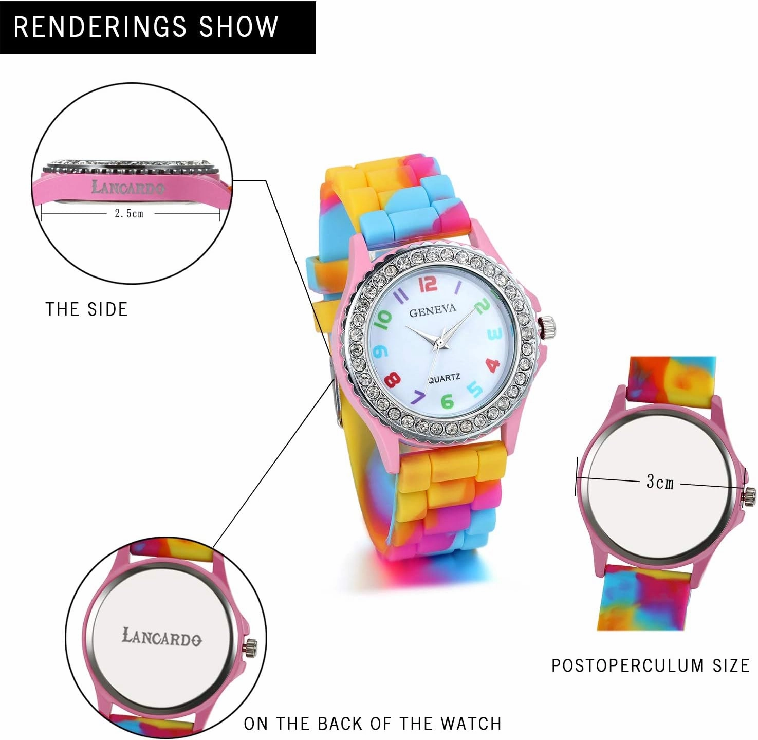 Lancardo Women's Quartz Watch Rhinestone Rainbow Color Silicon Jelly Fun Play Colorful Casual Dress Wrist Watches Birthday