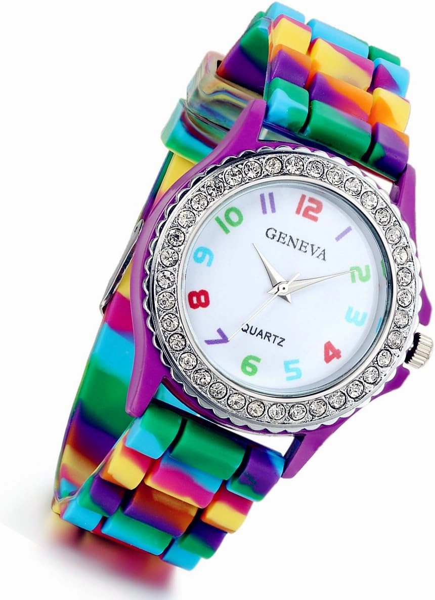 Lancardo Women's Quartz Watch Rhinestone Rainbow Color Silicon Jelly Fun Play Colorful Casual Dress Wrist Watches Birthday