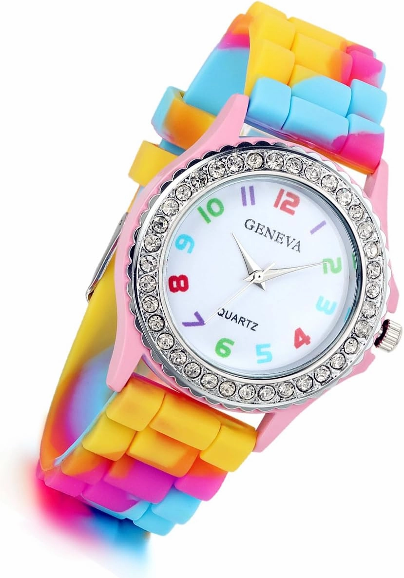 Lancardo Women's Quartz Watch Rhinestone Rainbow Color Silicon Jelly Fun Play Colorful Casual Dress Wrist Watches Birthday