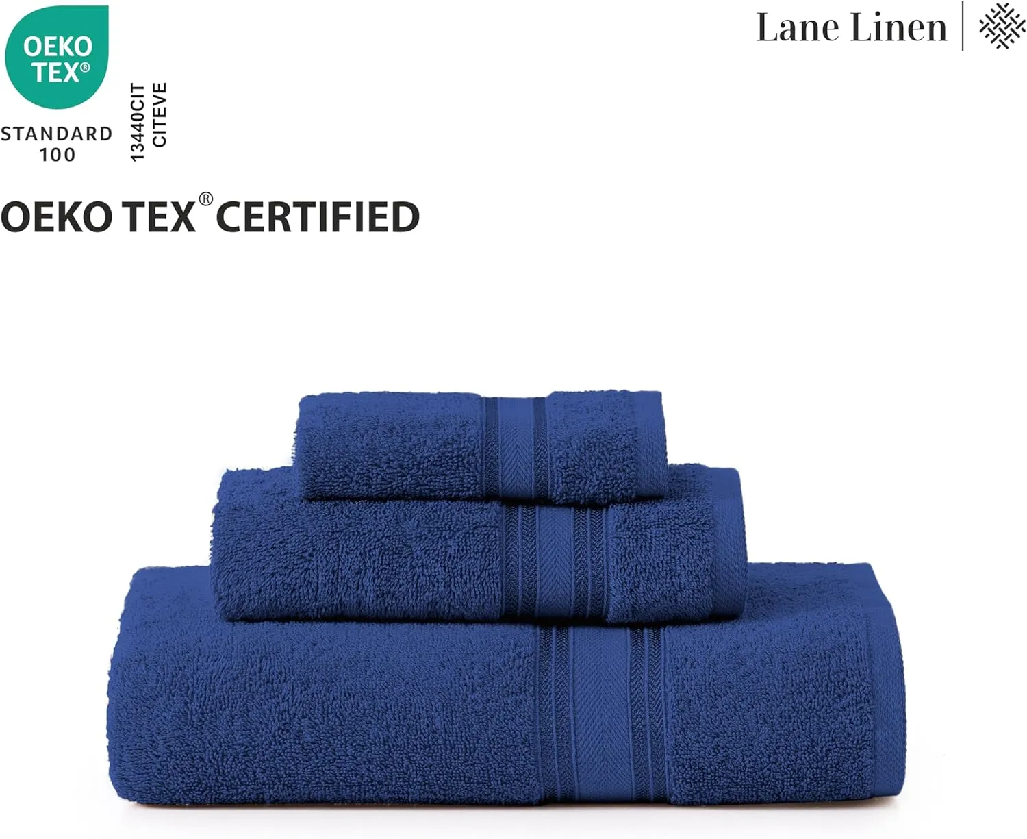 LANE LINEN 100% Cotton Luxury Bathroom Towel Set - 18 Pcs - Zero Twist, Quick Dry, Super Soft & Absorbent - 6 Bath, 6 Washcloths, 6 Hand Towels - Remains Fluffy Even After Multiple Washes - Navy Blue