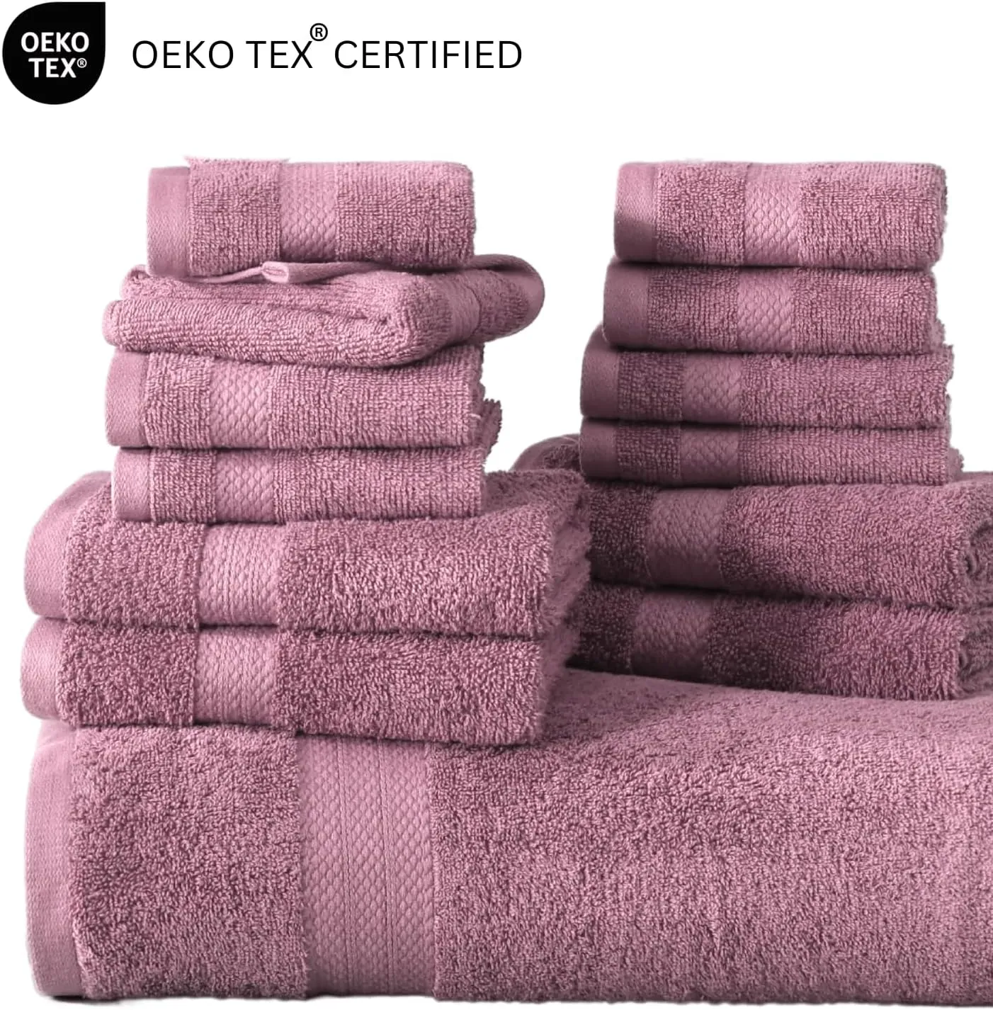 LANE LINEN 100% Mercerized Cotton Luxury Bathroom Towel Set - 16 Pcs - Super Soft, Fluffy & Highly Absorbent - 4 Bath Towels, 8 Washcloths, 4 Hand Towels - Pre Shrunk, Pet Friendly - Wishful Mauve