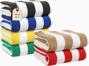 LANE LINEN 6 Pack Beach Towels - 100% Cotton Oversized Pool Towels with Bag, Soft & Absorbent (30"x60") Beach Essentials for Women - Tropical Escape