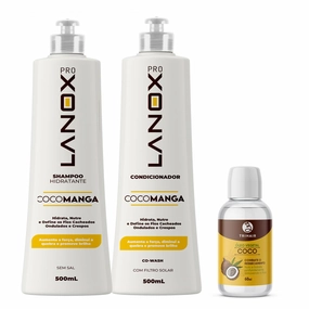 Lanox Coconut Mango Hair Care Set – Shampoo & Conditioner 16.9 fl oz   Nourishing Coconut Hair Oil 2 fl oz – Deep Moisture & Shine for Curly, Dry, or Damaged Hair