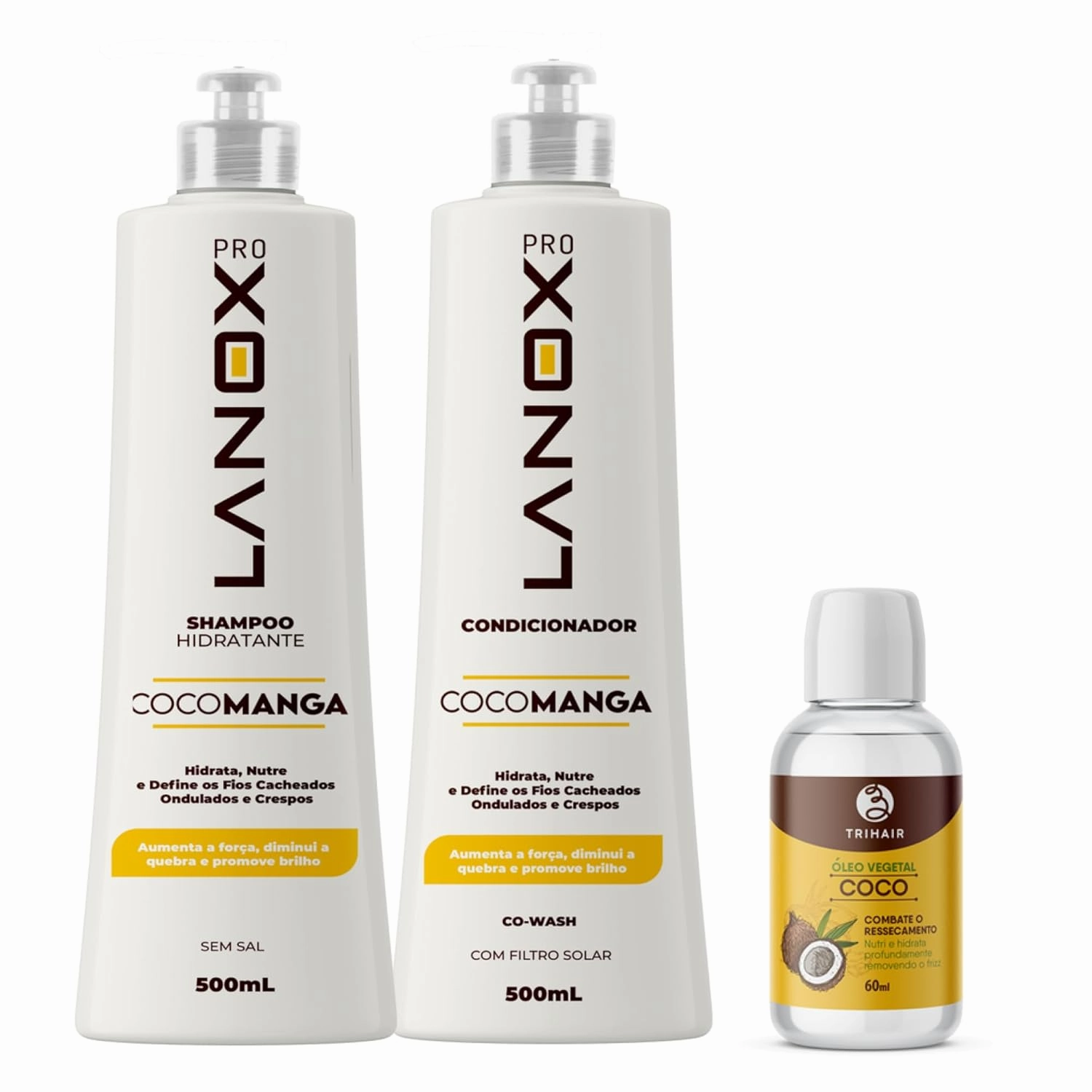 Lanox Coconut Mango Hair Care Set – Shampoo & Conditioner 16.9 fl oz   Nourishing Coconut Hair Oil 2 fl oz – Deep Moisture & Shine for Curly, Dry, or Damaged Hair