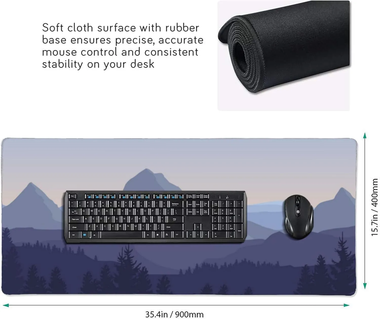 Large Gaming Mouse Pad Mountain Forest Scenery Mouse Pad with Stitched Edges & Nonslip Rubber Base Extended XXL Long Mousepad Big Desk Mat for Company Office Work, 35.4 x 15.7 in