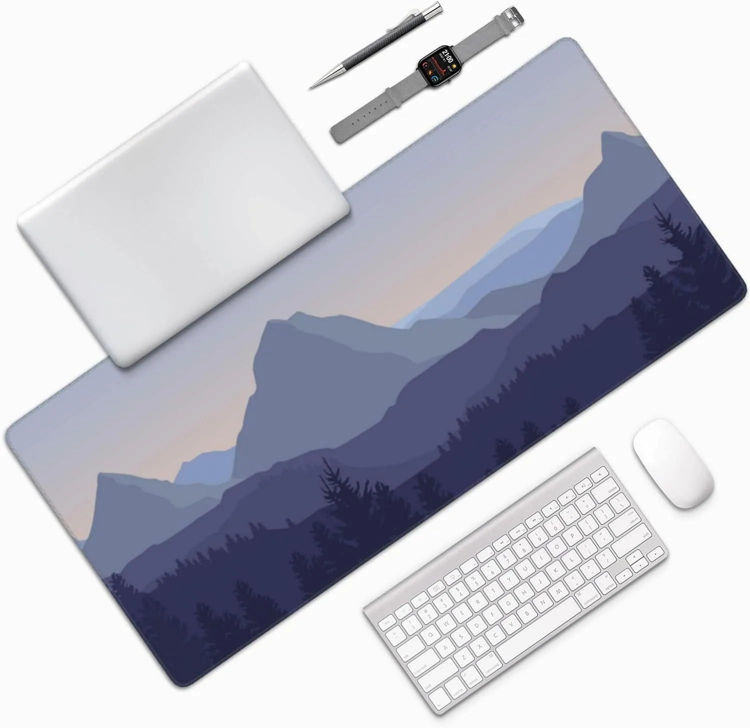 Large Gaming Mouse Pad Mountain Forest Scenery Mouse Pad with Stitched Edges & Nonslip Rubber Base Extended XXL Long Mousepad Big Desk Mat for Company Office Work, 35.4 x 15.7 in