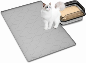 Large Silicone Cat Litter Mat: Easy to Clean Kitty Scratch Pad Soft and Waterproof Litter Box Trapping Mat (22"X34"- Grey)