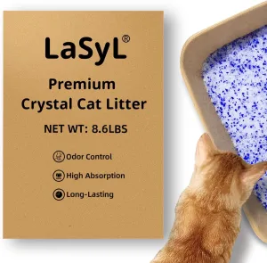 LaSyL Premium Crystal Cat Litter - 8.6 lb, Two Months Lasting - Superior Odor Control & Absorption, Non-Clumping, Low Tracking Silica Gel Safe for Pet, White & Blue (2 Bags of 4.3 lb)