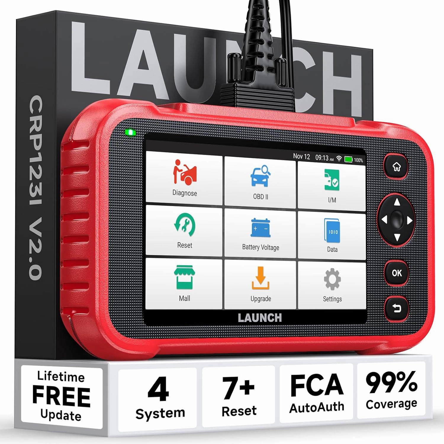 LAUNCH CRP123I V2.0 Elite OBD2 Scanner Diagnostic Tool, Code Reader for Cars and Trucks, Engine ABS SRS Transmission Car Scanner, Lifetime Free Update, Oil/EPB/DPF/SAS/BAS/BMS Reset Throttle Relearn