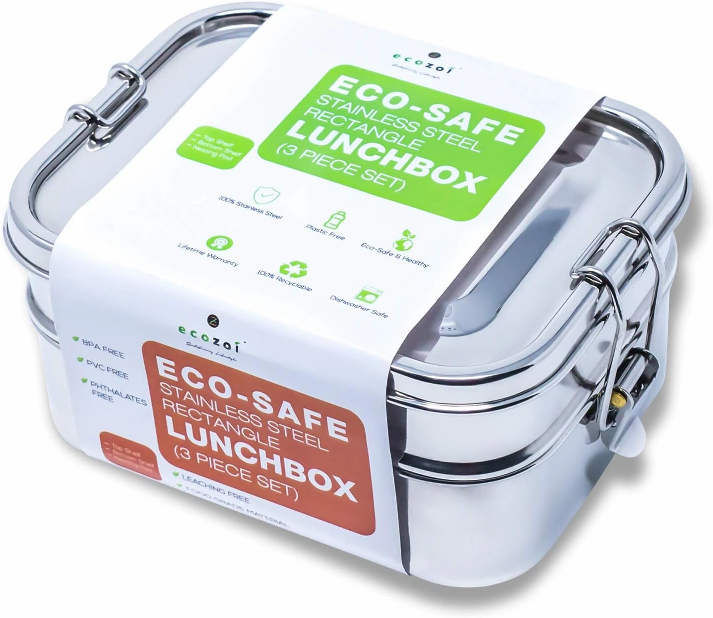 Leak Proof Stainless Steel Lunch Box, 3-in-1 Eco Bento Box | Redesigned Silicone Seal   Bonus Lunch Pod | Sustainable Tiffin Eco Friendly Metal Bento Box Food Storage Containers