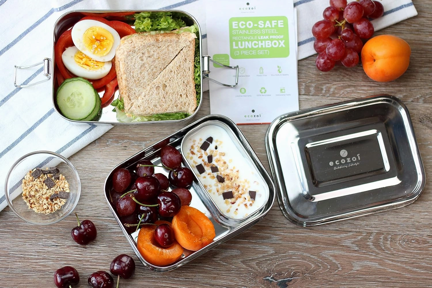 Leak Proof Stainless Steel Lunch Box, 3-in-1 Eco Bento Box | Redesigned Silicone Seal   Bonus Lunch Pod | Sustainable Tiffin Eco Friendly Metal Bento Box Food Storage Containers