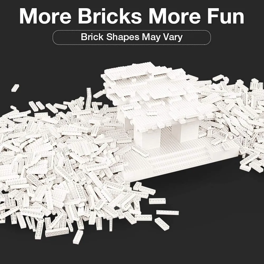 Lekebaby Building Bricks 1500 PCS Basic Building Blocks, Compatible with All Major Brands (White)