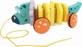 Leo & Friends Pull Along Walking Triceratops Wooden Toy for Boys and Girls