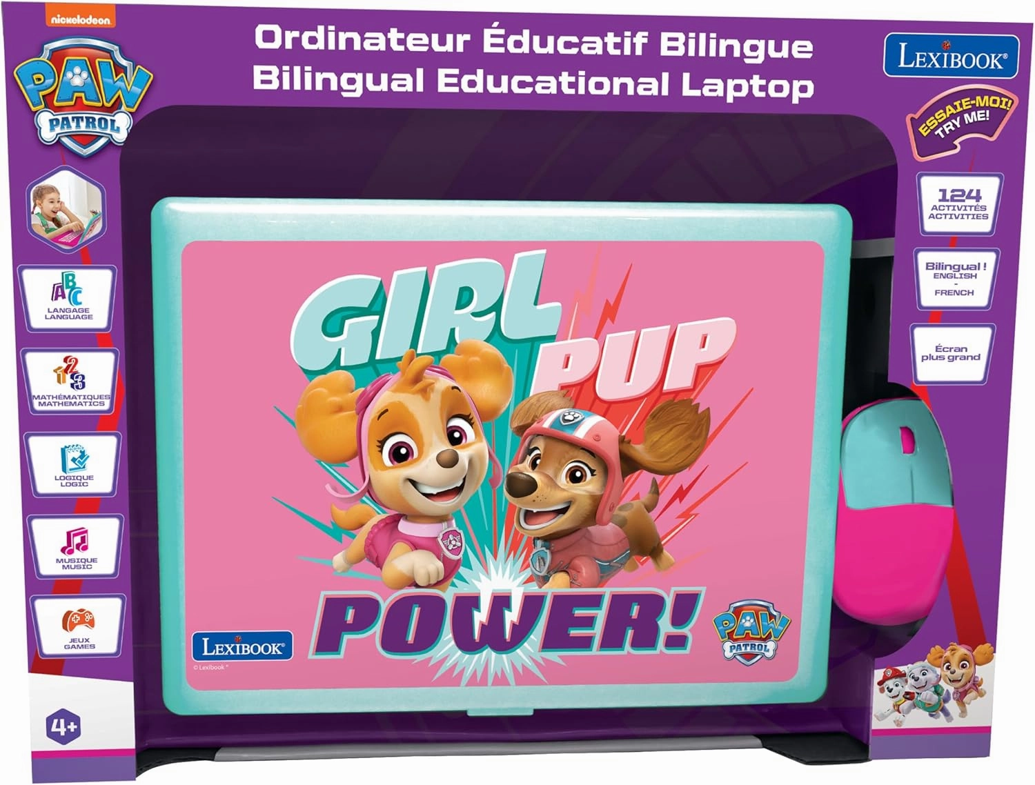 Lexibook, PAW Patrol Educational Computer Bilingual French/English Children's Toy with 124 Activities for Learning, Fun and Playing Piano, Pink, JC598PAGi1