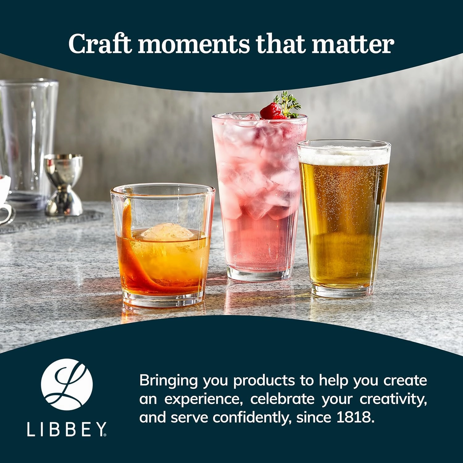 Libbey Bar Essentials Tumbler Glasses Set of 6, Modern Style 16 Oz Glass Set, Dishwasher Safe Tall Drinking Glasses Set for Wine, Beer, and Cocktail