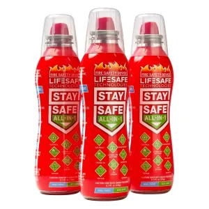 LifeSafe Technologies StaySafe All-in-1 Portable Fire Extinguisher - Compact & Easy to Use, for Home, Kitchen, Car, Garage, Boat, Non-Toxic & Eco-Friendly, Tackles 10 Types of Fire, Pack of 3