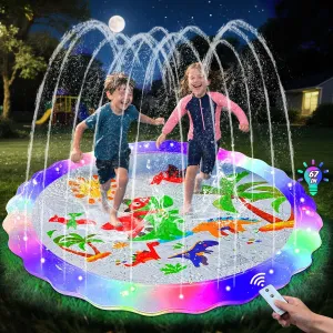 Light Up Splash Pad Sprinkler for Kids, 67" Splash Pads for Toddlers Outside Water Pad, Summer Outdoor Toys Sprinkler Play Mat for Babies, Children and Dogs, Day & Night Backyard Water Toys Gifts