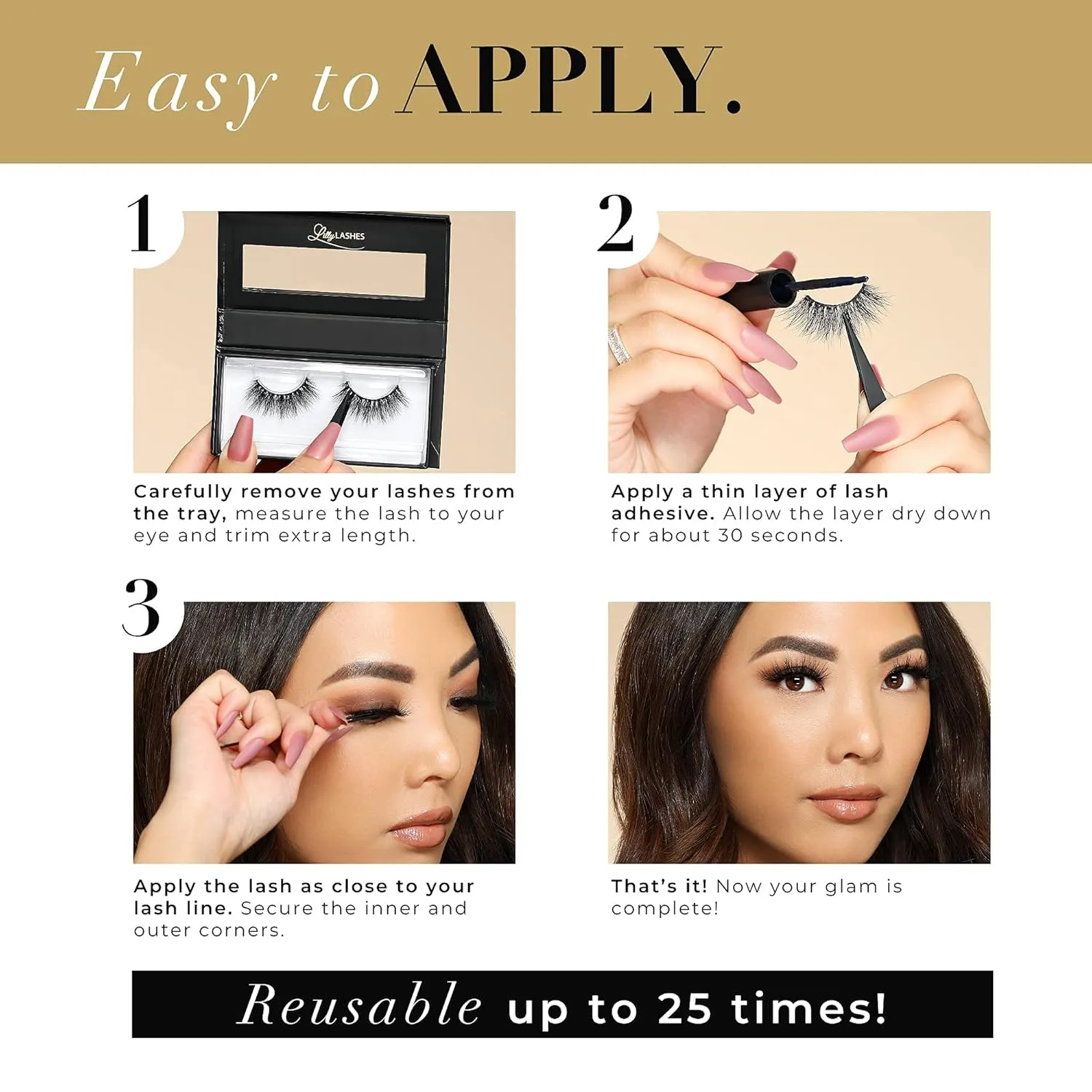 Lilly Lashes Paris 3D Mink Lashes, Mink Eyelashes, The Original Lilly Lash For Wispy & Natural Look, Reusable Eyelashes up to 25x, Fluffy Lashes, Strip Lashes, Lash Glue not Included