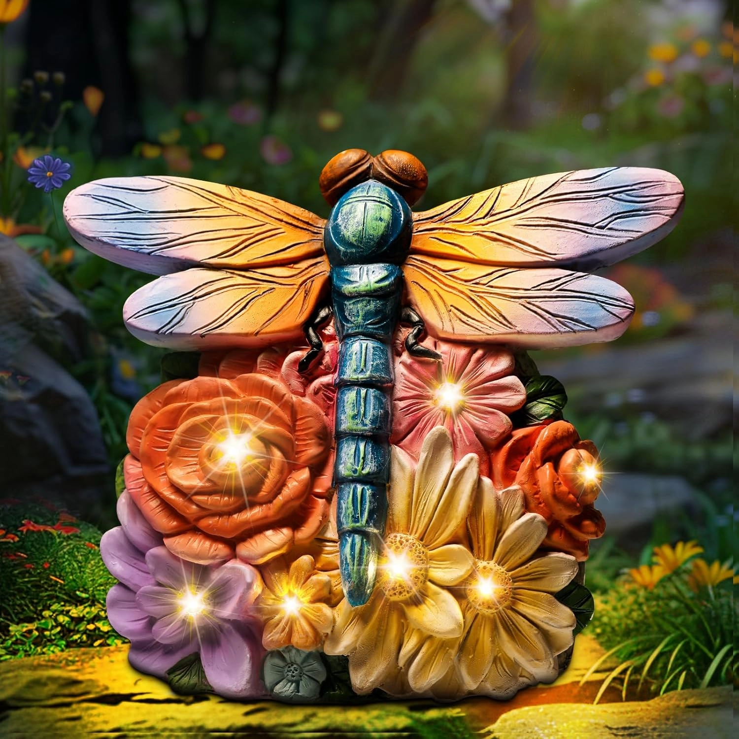 Linkax Birthday Gifts for Women Mom Grandma Sister, Solar Dragonfly Lights Garden Decor, Outdoor Solar Dragonfly Figurine for Outside Patio Yard Front Porch Home, Gardening Housewarming Gifts New Home
