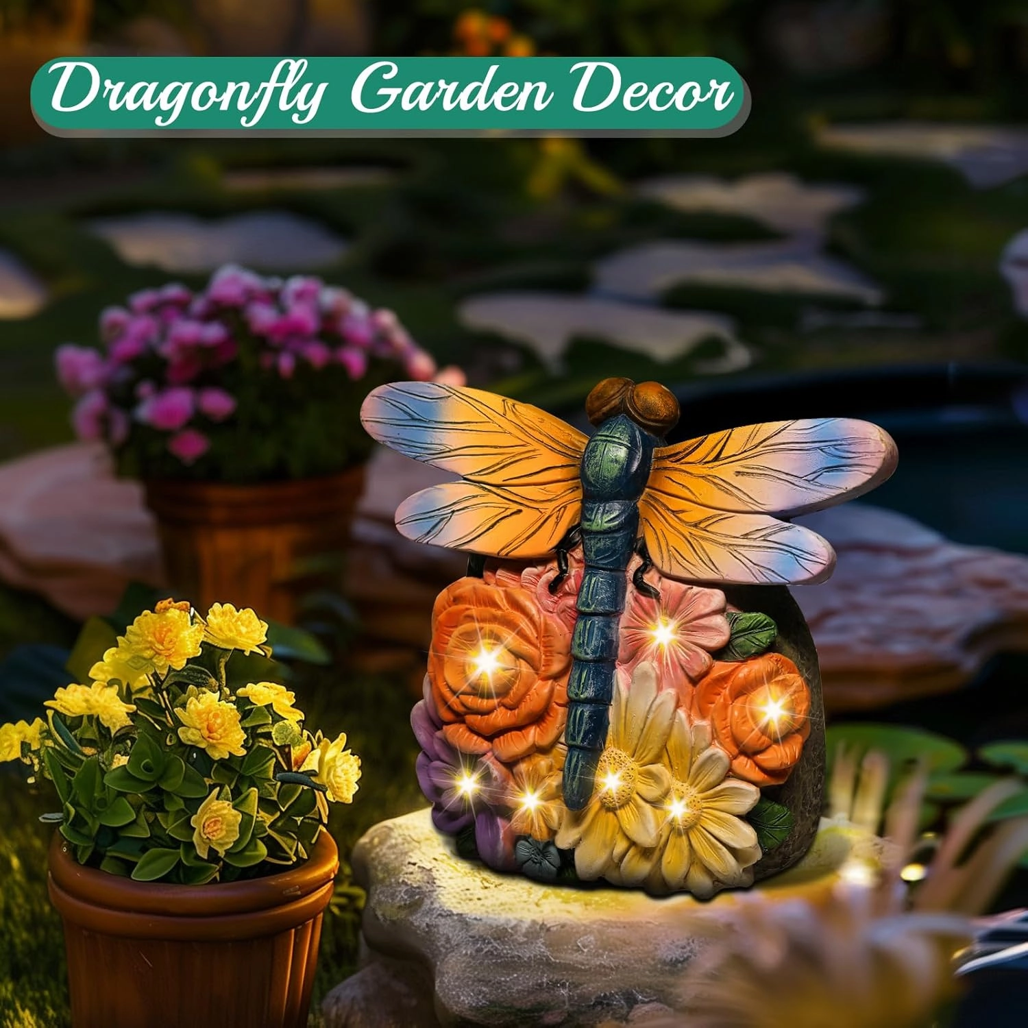Linkax Birthday Gifts for Women Mom Grandma Sister, Solar Dragonfly Lights Garden Decor, Outdoor Solar Dragonfly Figurine for Outside Patio Yard Front Porch Home, Gardening Housewarming Gifts New Home