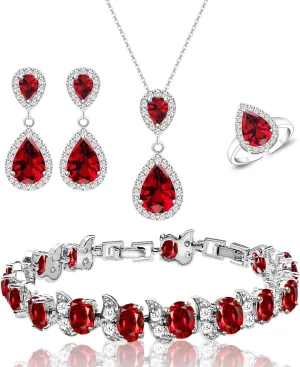 LMXXVJ Teardrop Jewelry Set for Women，Necklace Earrings Adjustable Ring Bracelet Set Fashion Formal Platinum/Gold/Rose Gold Jewelry Gift Girl/Mom/Wife/Grandmother/Best Friend/Aunt