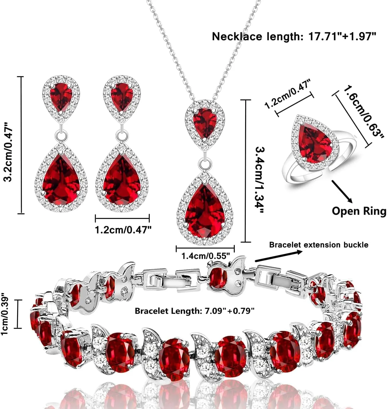 LMXXVJ Teardrop Jewelry Set for Women，Necklace Earrings Adjustable Ring Bracelet Set Fashion Formal Platinum/Gold/Rose Gold Jewelry Gift Girl/Mom/Wife/Grandmother/Best Friend/Aunt