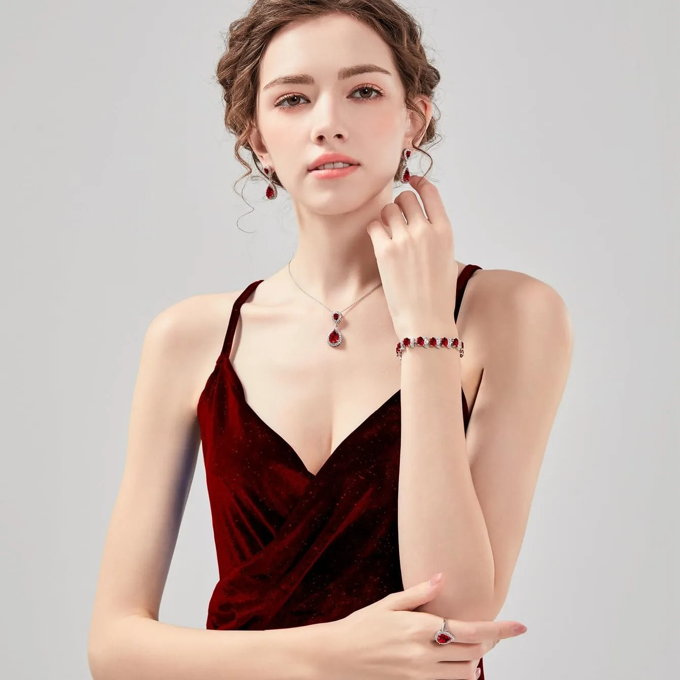 LMXXVJ Teardrop Jewelry Set for Women，Necklace Earrings Adjustable Ring Bracelet Set Fashion Formal Platinum/Gold/Rose Gold Jewelry Gift Girl/Mom/Wife/Grandmother/Best Friend/Aunt