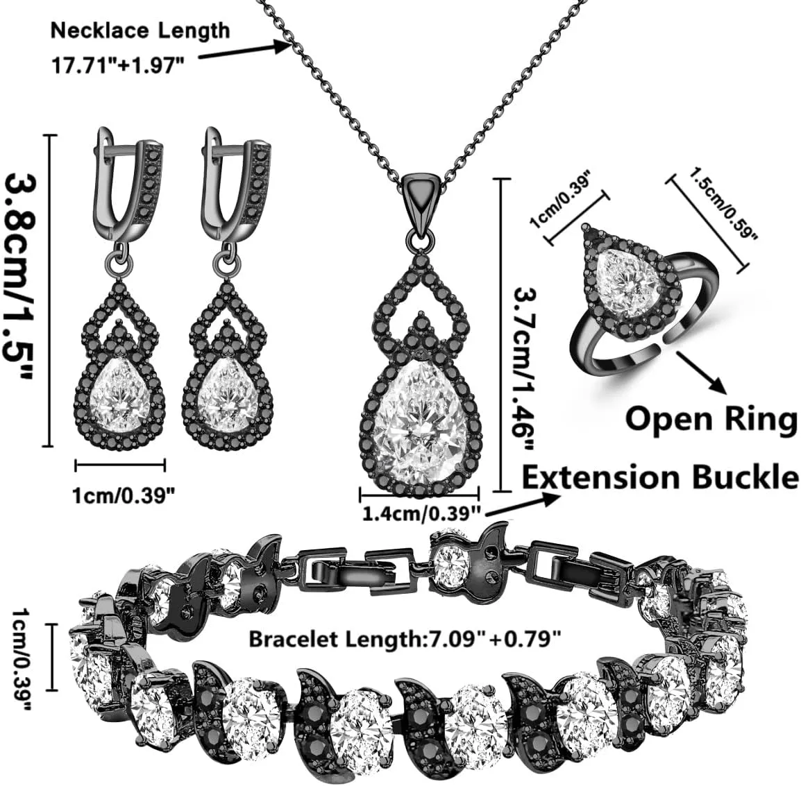 LMXXVJ Women Jewelry Set Platinum Plated Necklace Open Ring Earrings Bracelet Set,Birthday/Anniversary Mother’s Day Jewelry Gifts for Mom/Wife/Sister/Best Friend