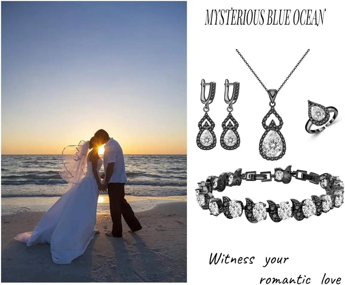 LMXXVJ Women Jewelry Set Platinum Plated Necklace Open Ring Earrings Bracelet Set,Birthday/Anniversary Mother’s Day Jewelry Gifts for Mom/Wife/Sister/Best Friend