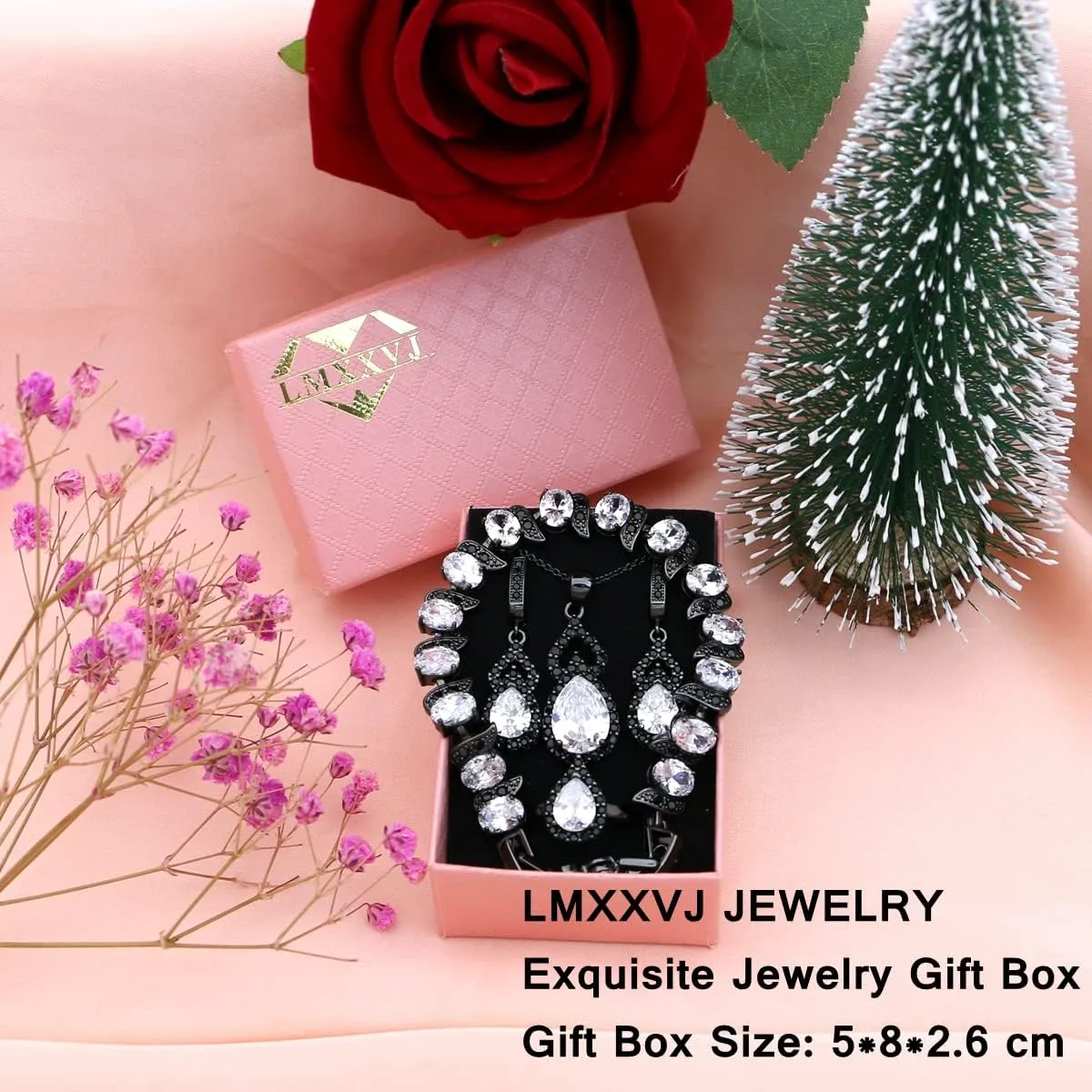 LMXXVJ Women Jewelry Set Platinum Plated Necklace Open Ring Earrings Bracelet Set,Birthday/Anniversary Mother’s Day Jewelry Gifts for Mom/Wife/Sister/Best Friend